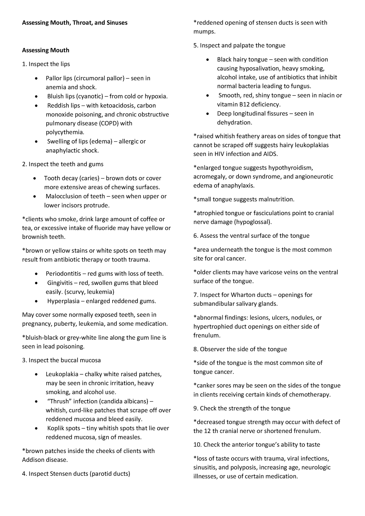 (HA)Assessing Mouth, Throat, and Sinuses - Assessing Mouth, Throat, and ...