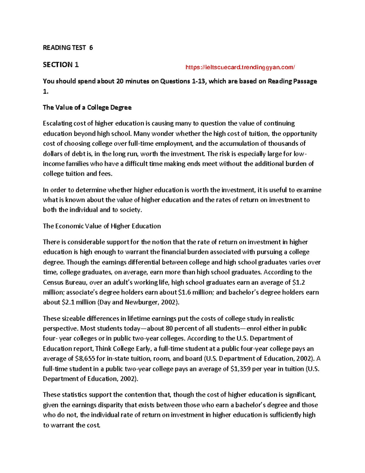 Ielts Reading TEST 6 - READING TEST 6 SECTION 1 You should spend about ...