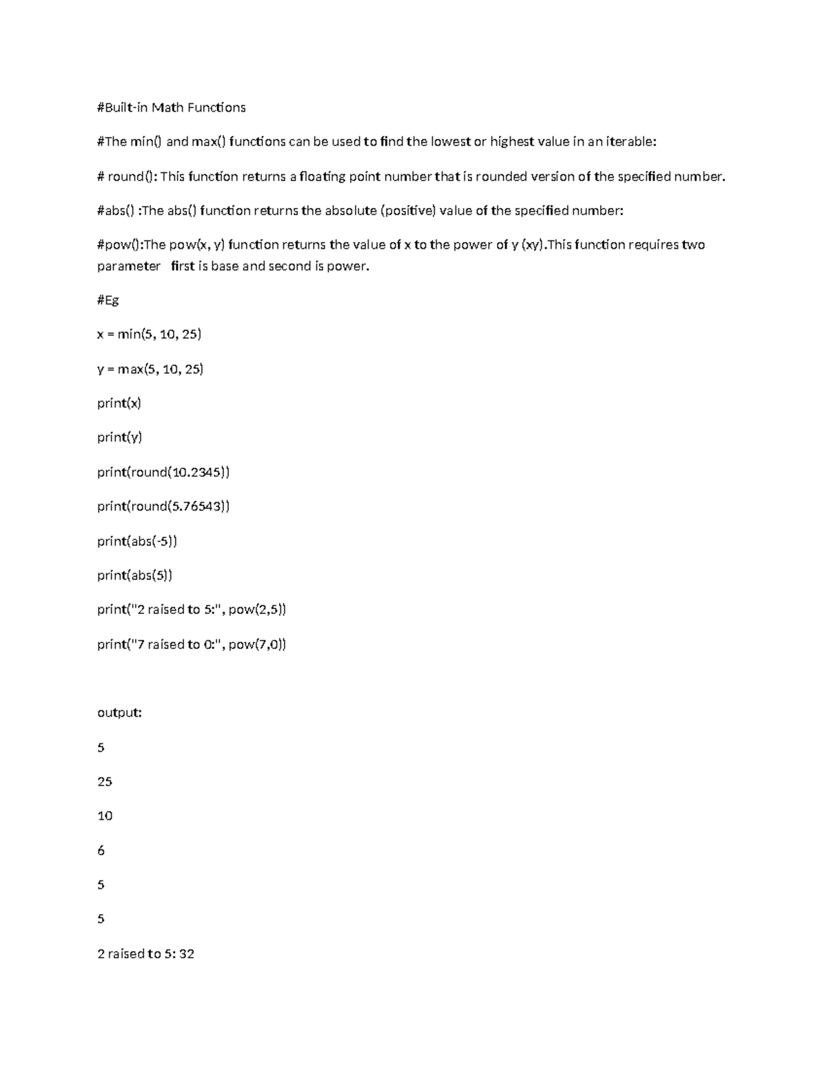 Built - #Built-in Math Functions #The min() and max() functions can be ...