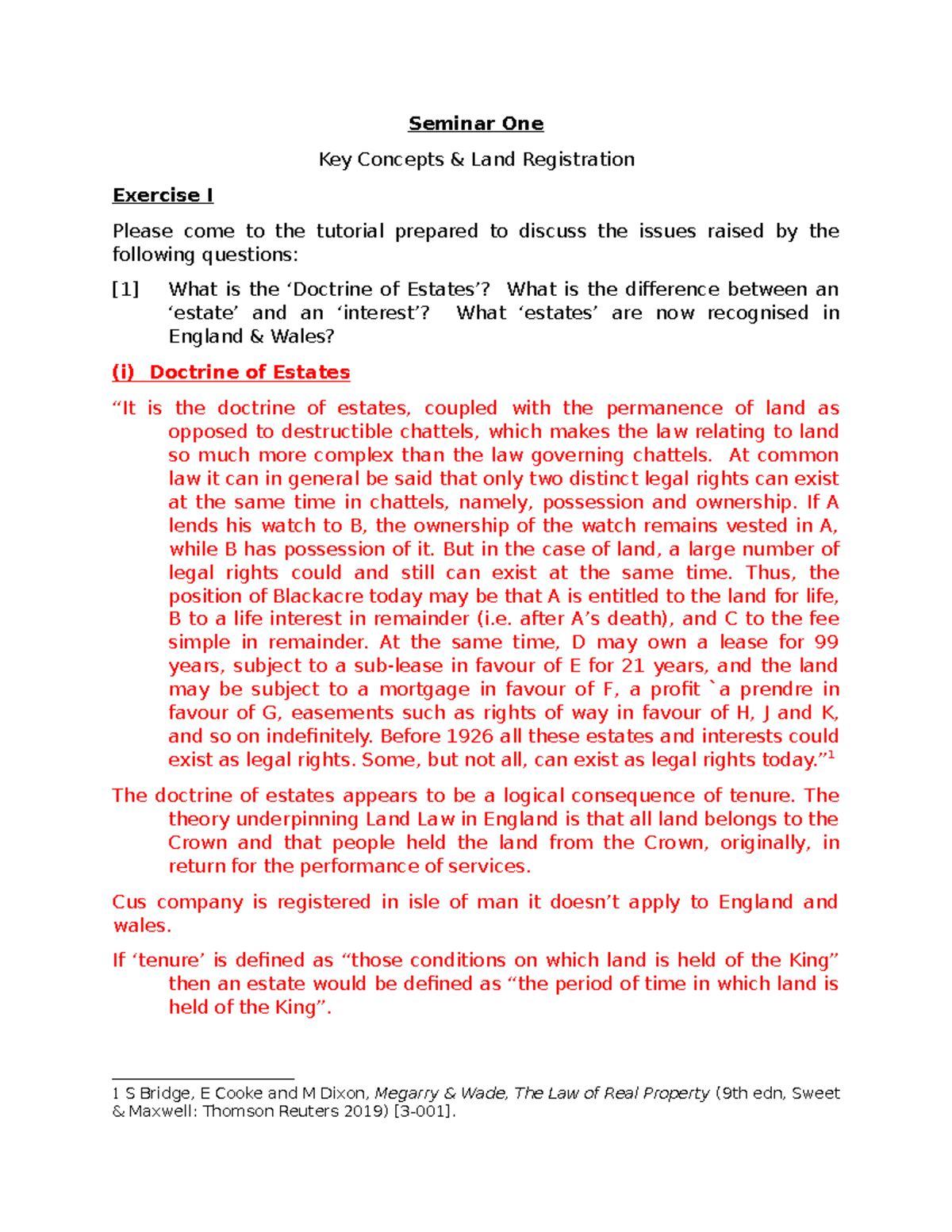 Land Law - Tutorial 1 - Seminar One Key Concepts & Land Registration ...