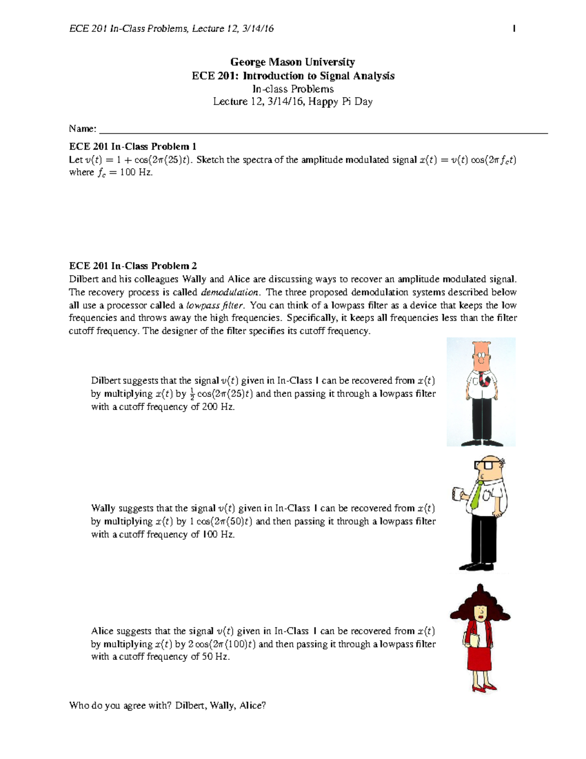 Problems In-class Lecture 12 - ECE 201 Problems, Lecture 12, 1 George ...