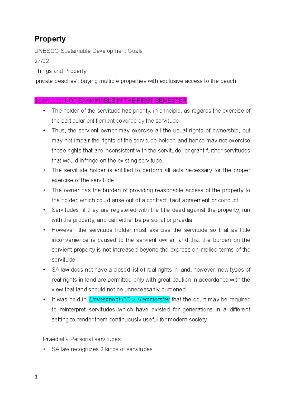 Law of Property Lecture Notes 2020 Semester 1 - LT3 - RU - Studocu