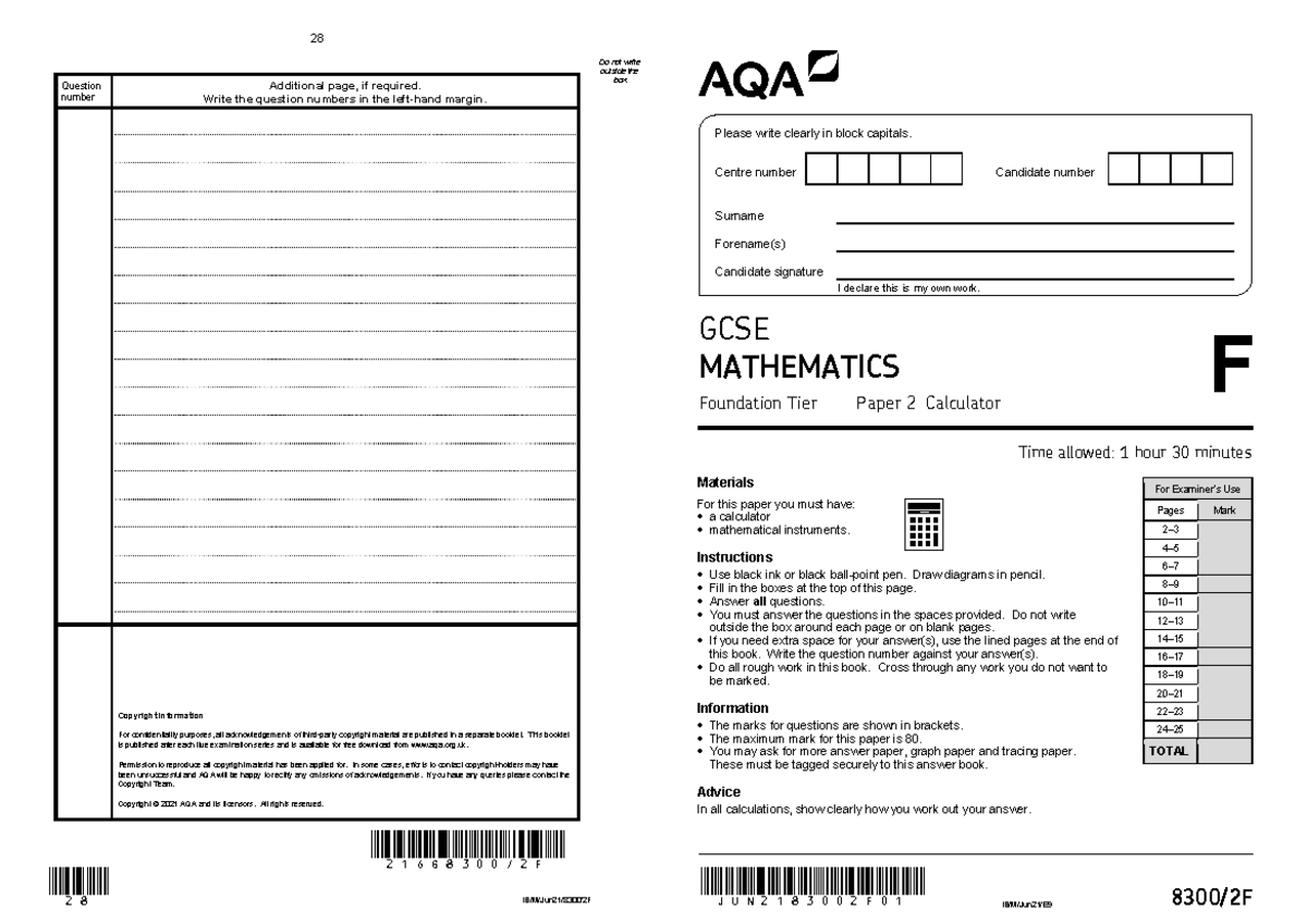 AQA-83002 F-QP-NOV21 Booklet - 28 * 28 * IB/M/Jun21/8300/2F Do not ...