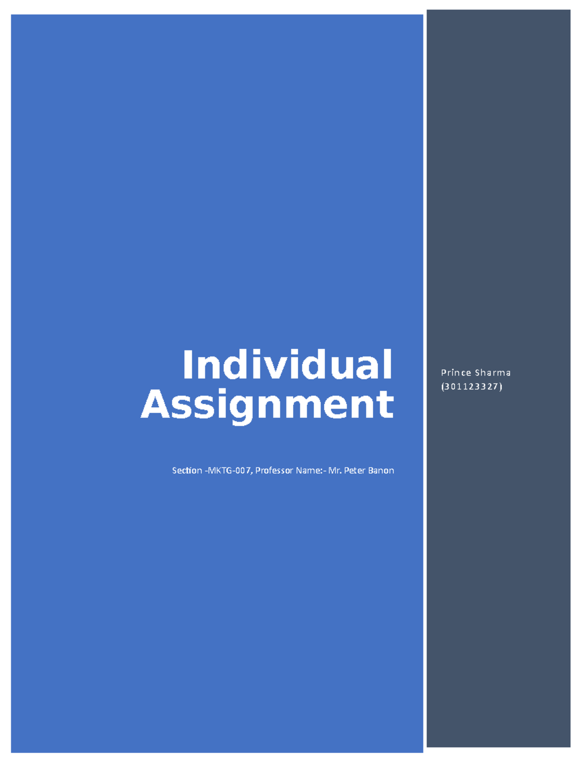Individual assignment no.1 - Individual Assignment Section -MKTG-007 ...
