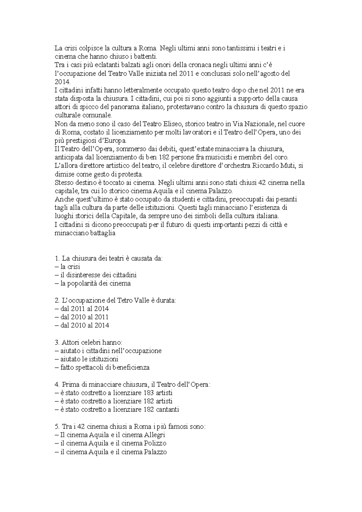 Teatri C2 - Ex and Transcript - Reading Italian practice - La crisi ...