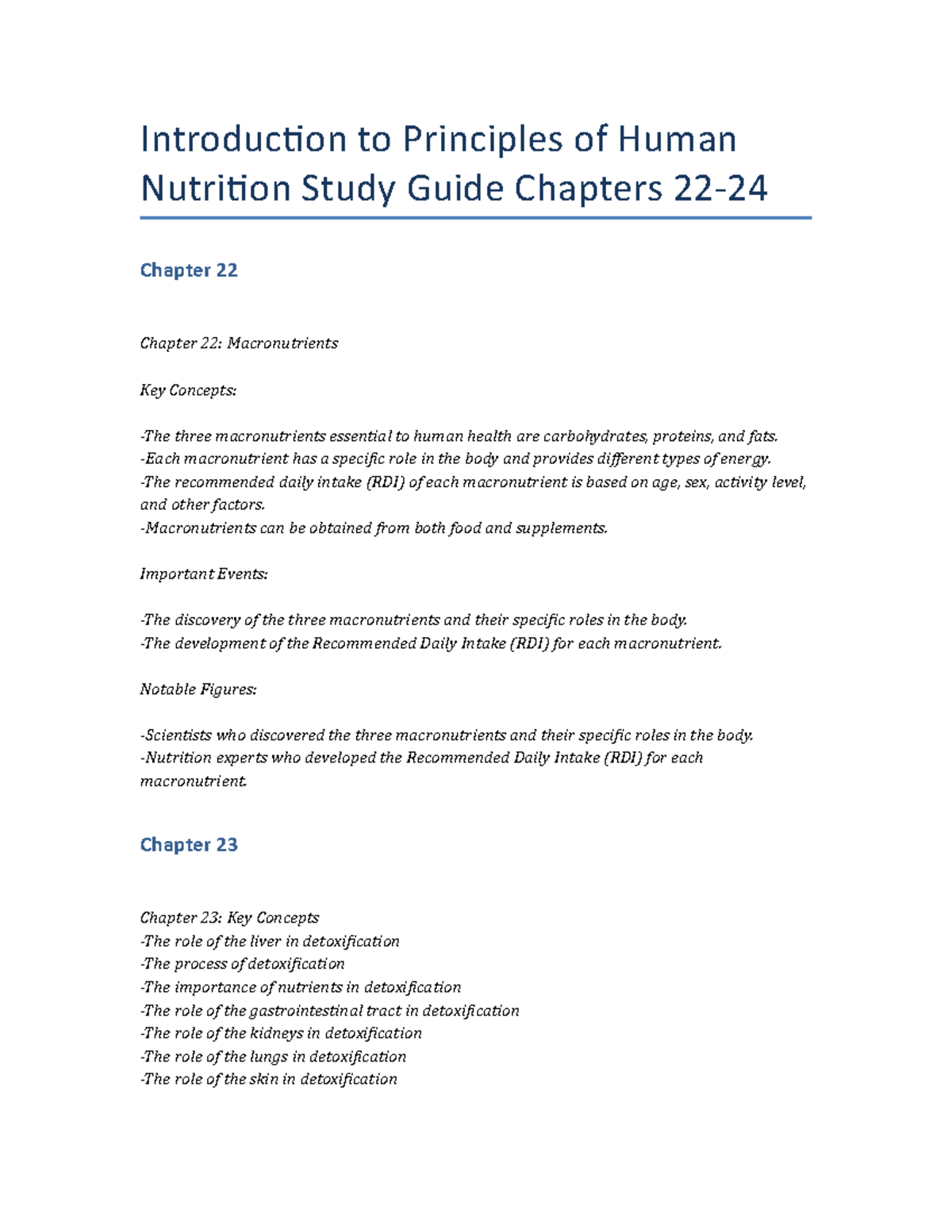 Introduction To Principles Of Human Nutrition Study Guide Chapters 22 ...