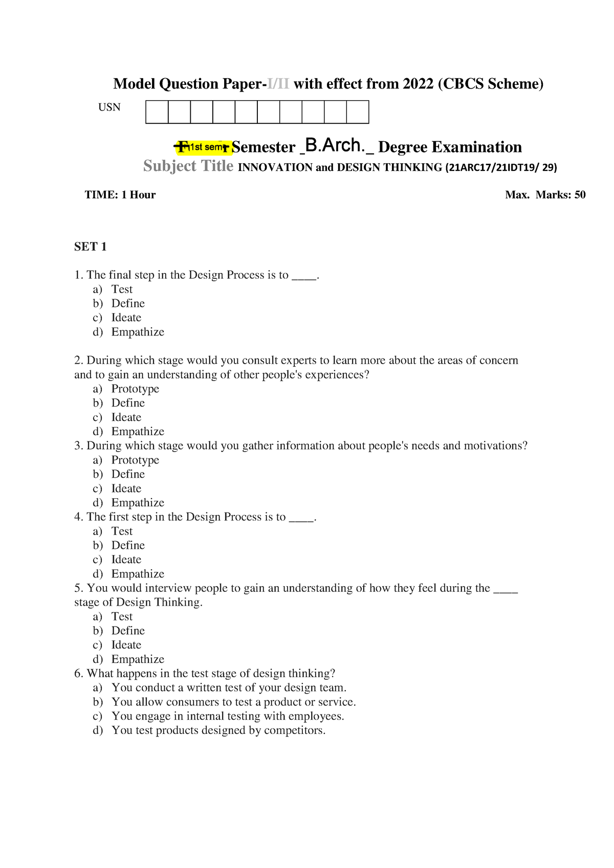 Important question for model exams - Model Question Paper-I/II with ...