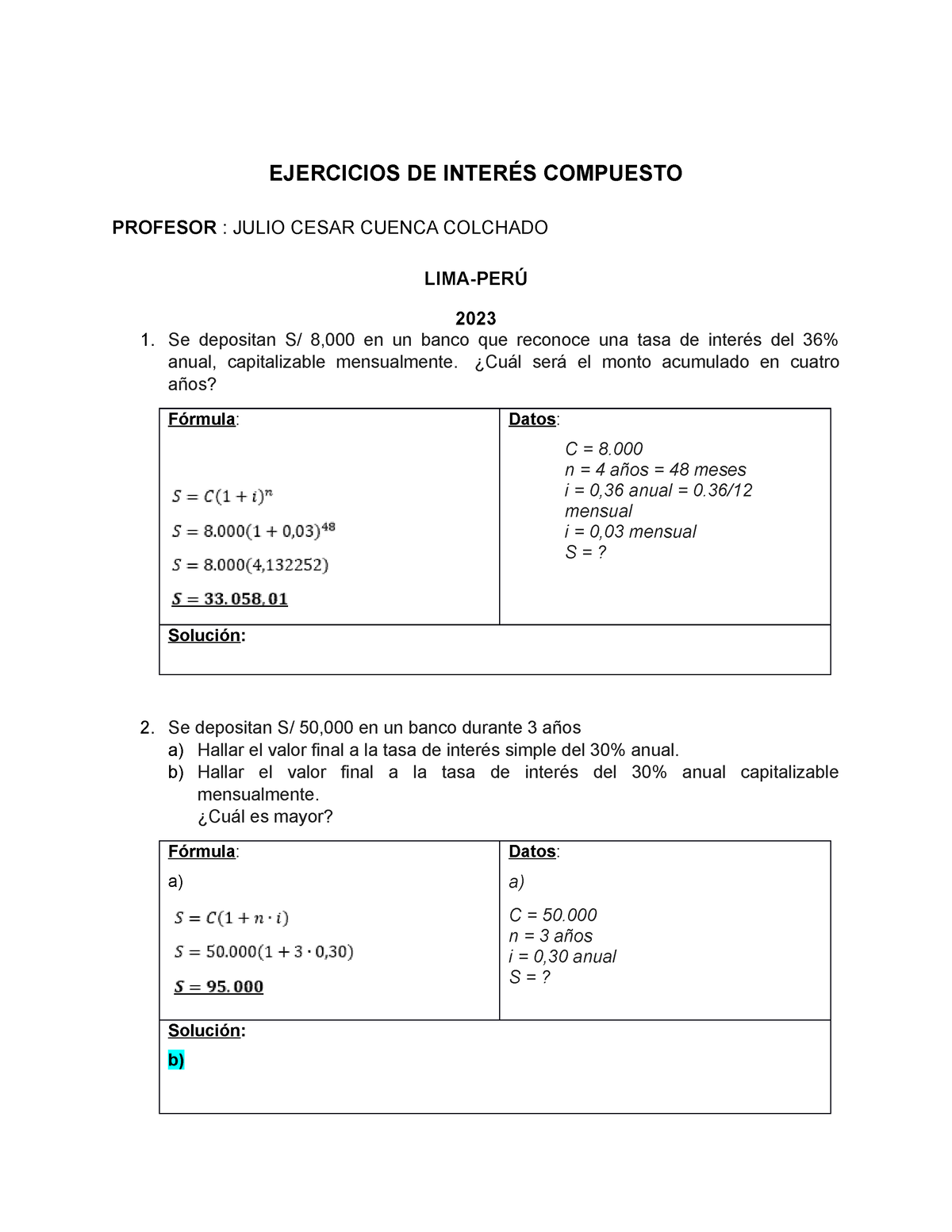 Semana 6 Ejercicio DE Interes Compuesto Resuelto - EJERCICIOS DE ...