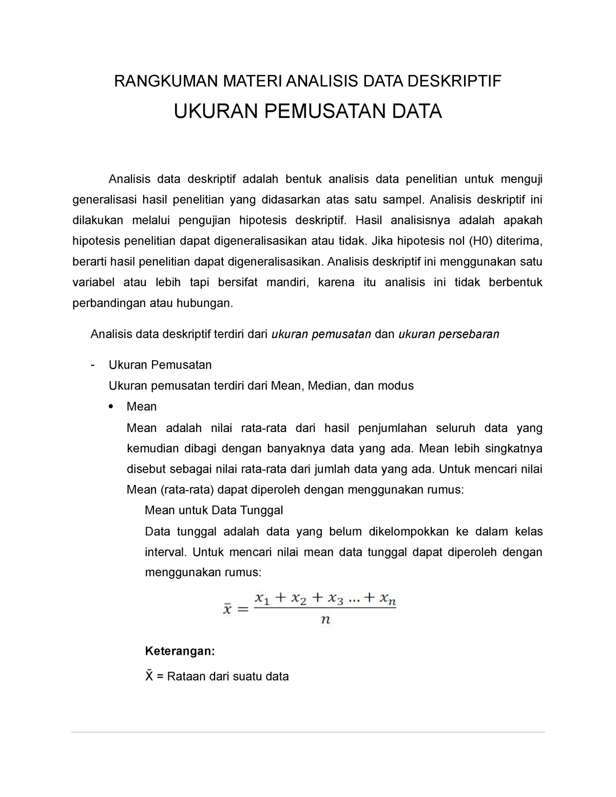 Rangkuman Materi Analisis DATA Deskriptif Ukuran Pemusatan DATA 3 ...