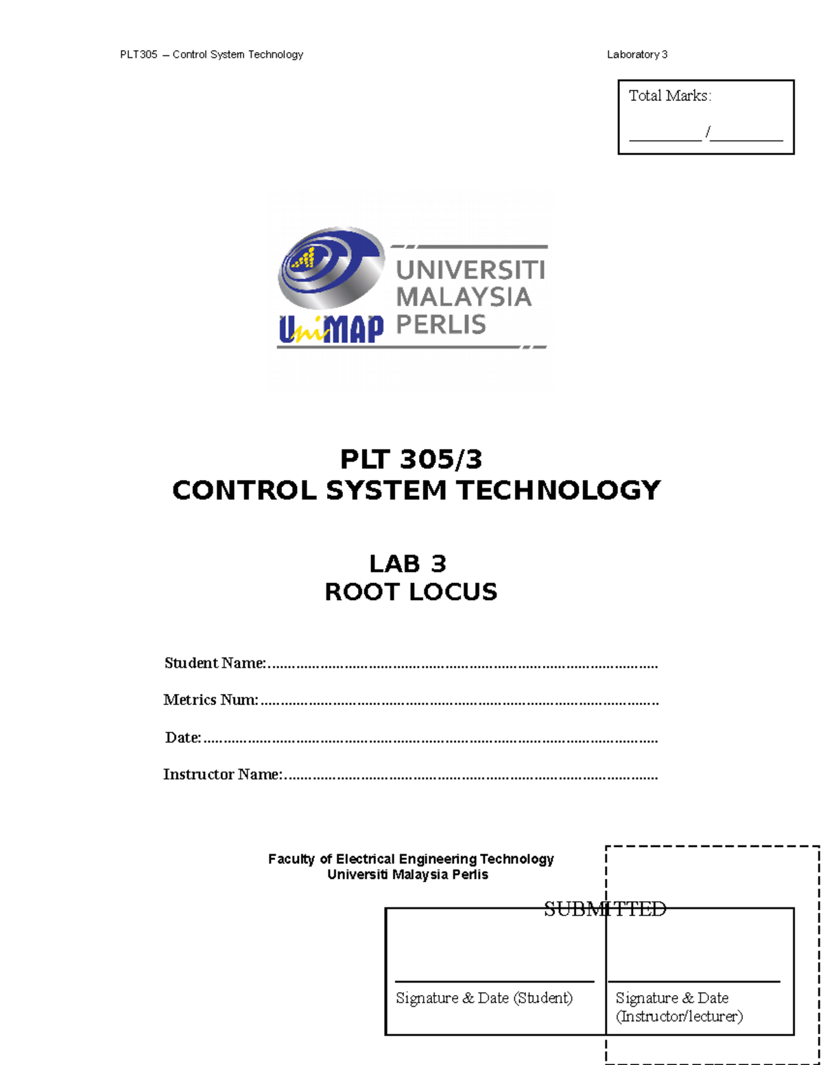 PLT 305 - LAB 3 Question - FOR VIEWING ONLY - PLT 305/ CONTROL SYSTEM ...