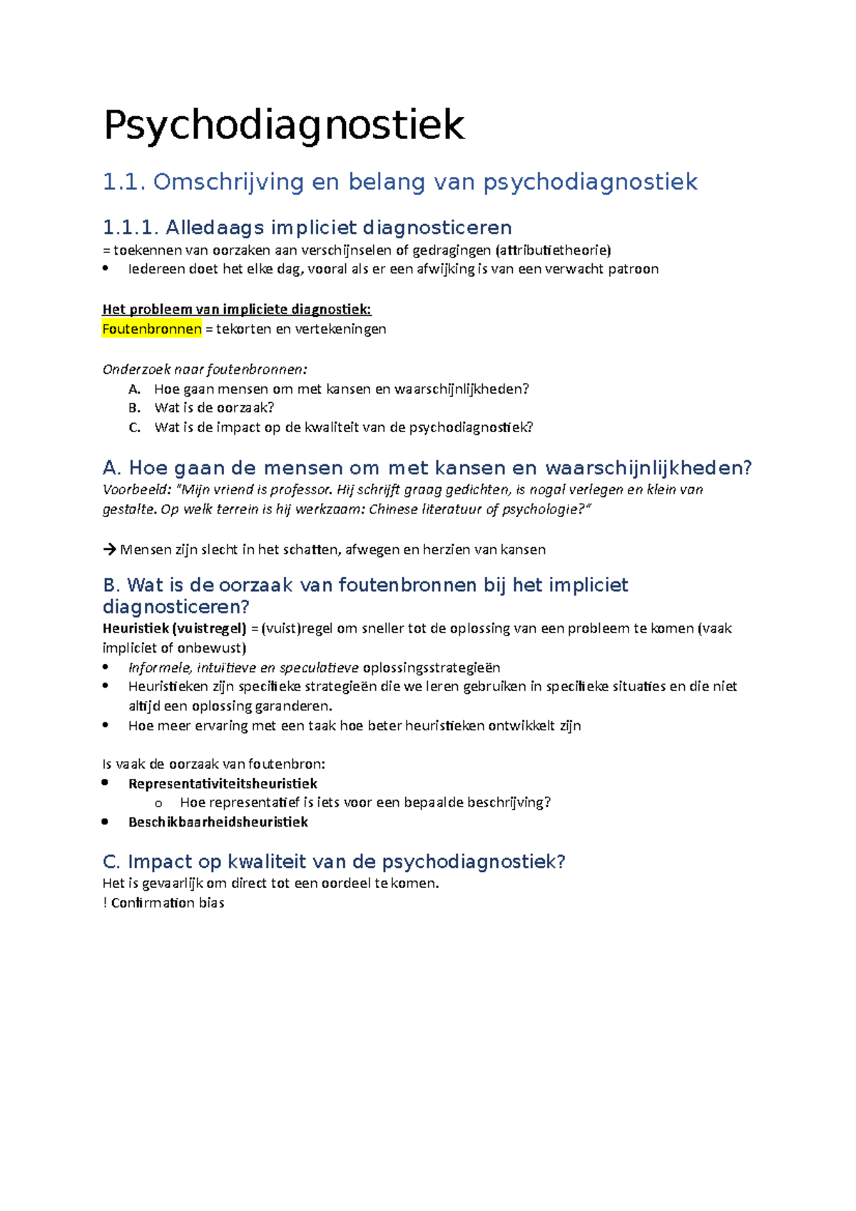 Psychodiagnostiek - Samenvatting 2018-2019 - Psychodiagnostiek 1 ...