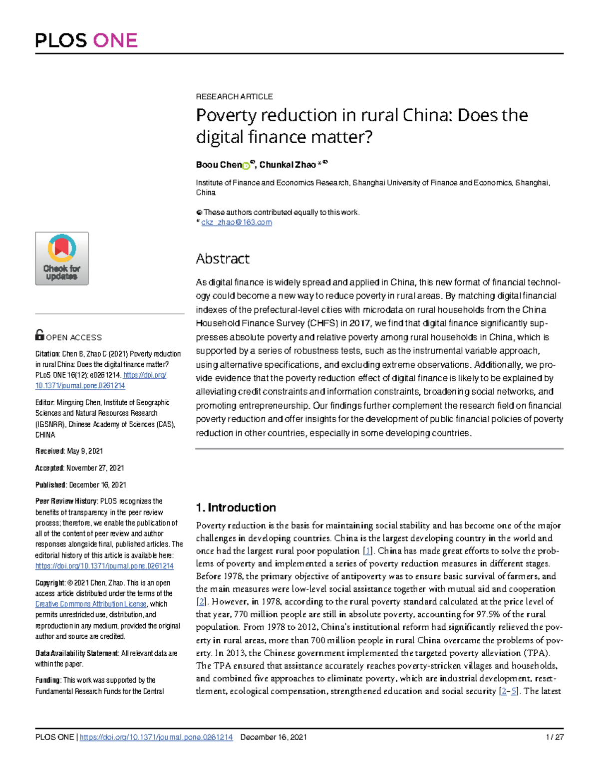 Poverty in Rural China - RESEARCH ARTICLE Poverty reduction in rural ...