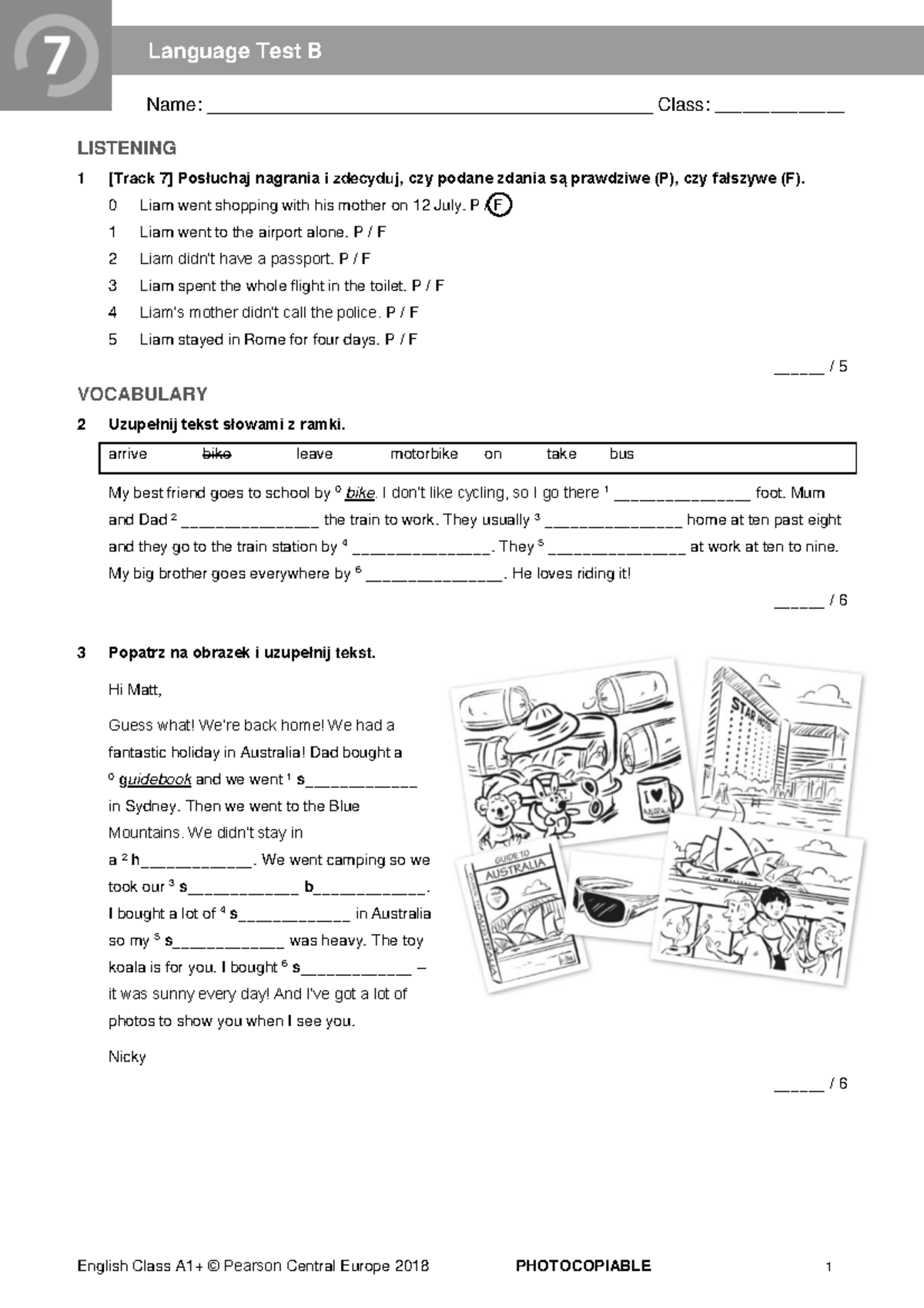EC A1P - Language test 7B - Name