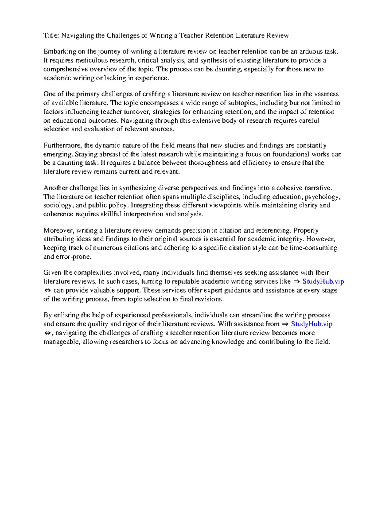 Teacher Retention Literature Review - Title: Navigating the Challenges ...