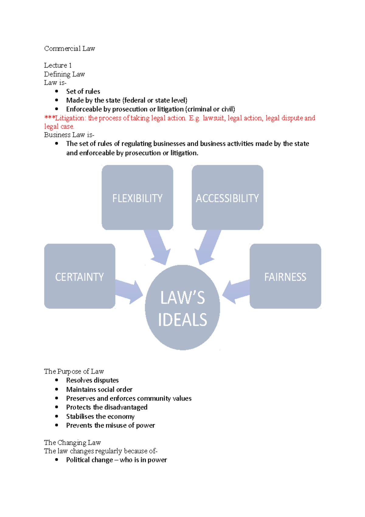 Commercial Law - Commercial Law Lecture 1 Defining Law Law is Set of ...