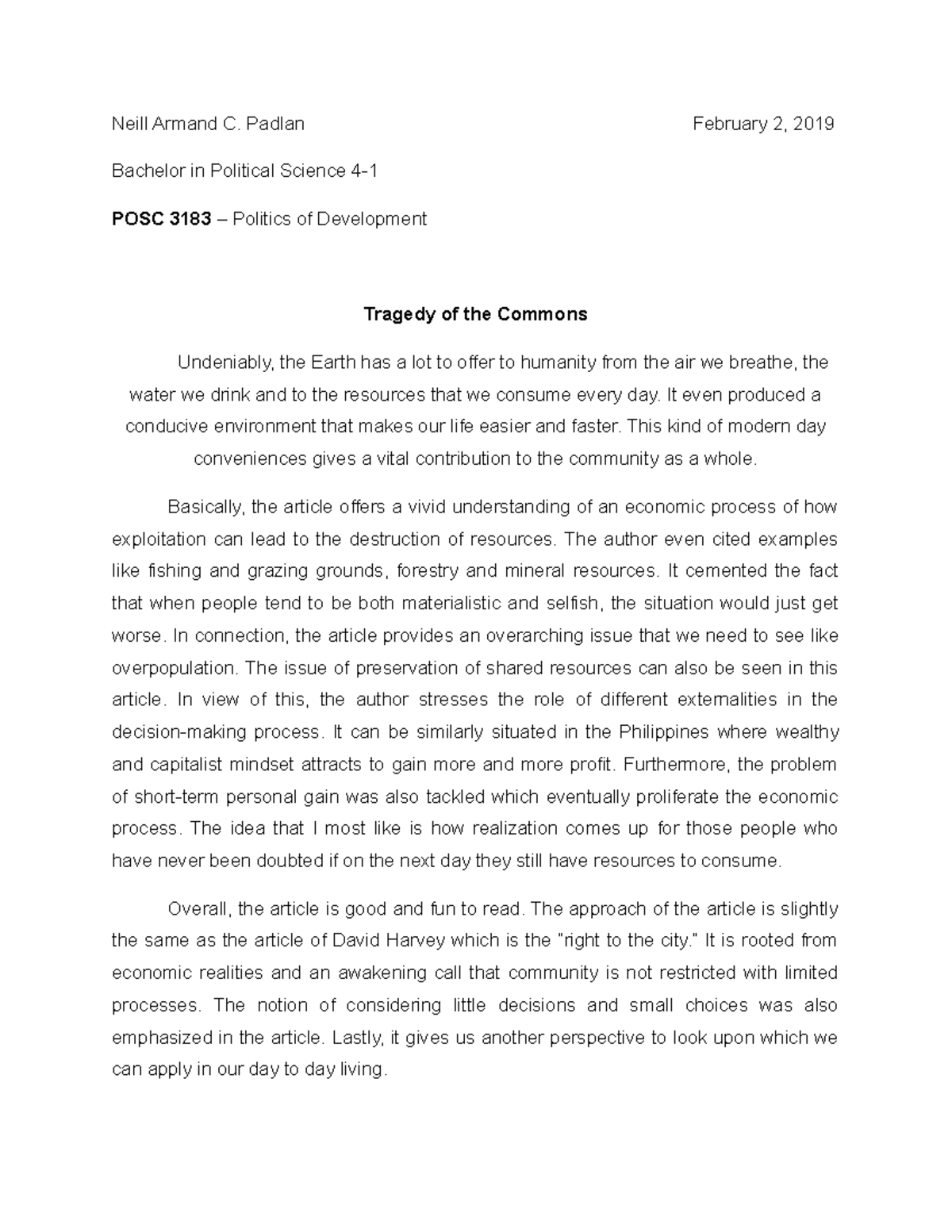 Pol DEv - Reaction Paper - Neill Armand C. Padlan February 2, 2019 ...