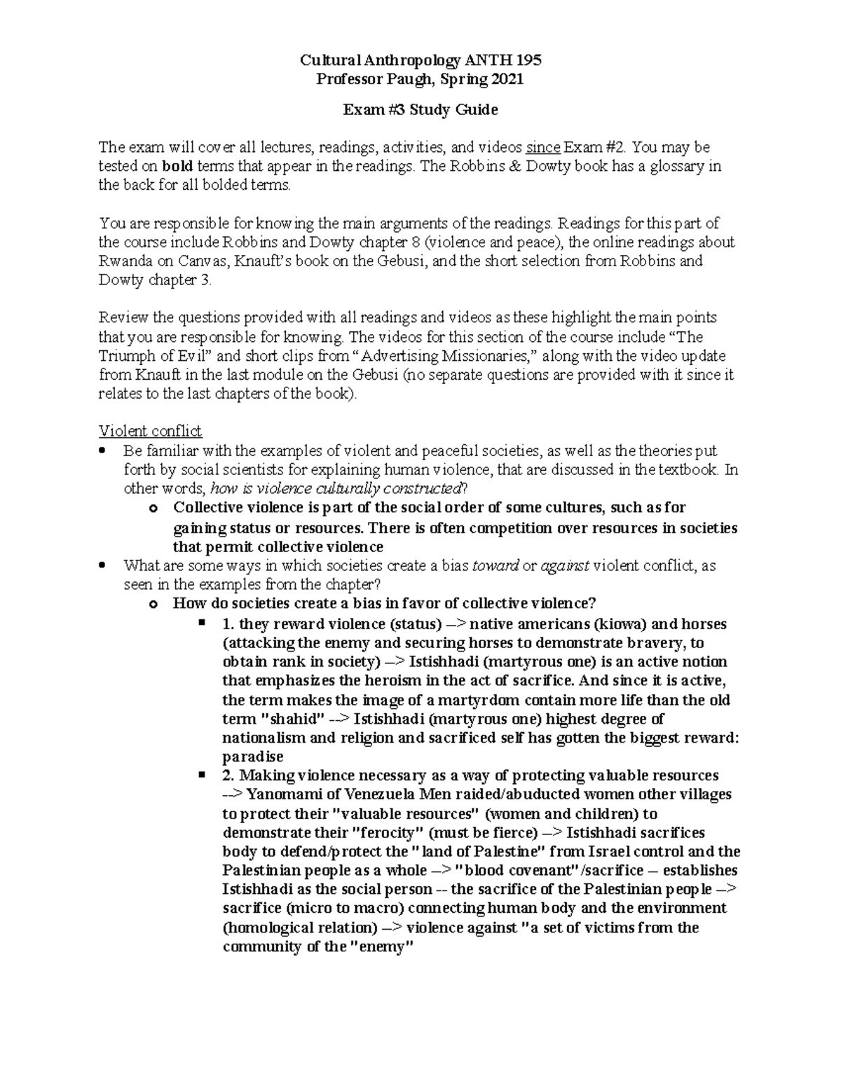 Exam 3 Study Guide - Lecture notes last third of the semester ...
