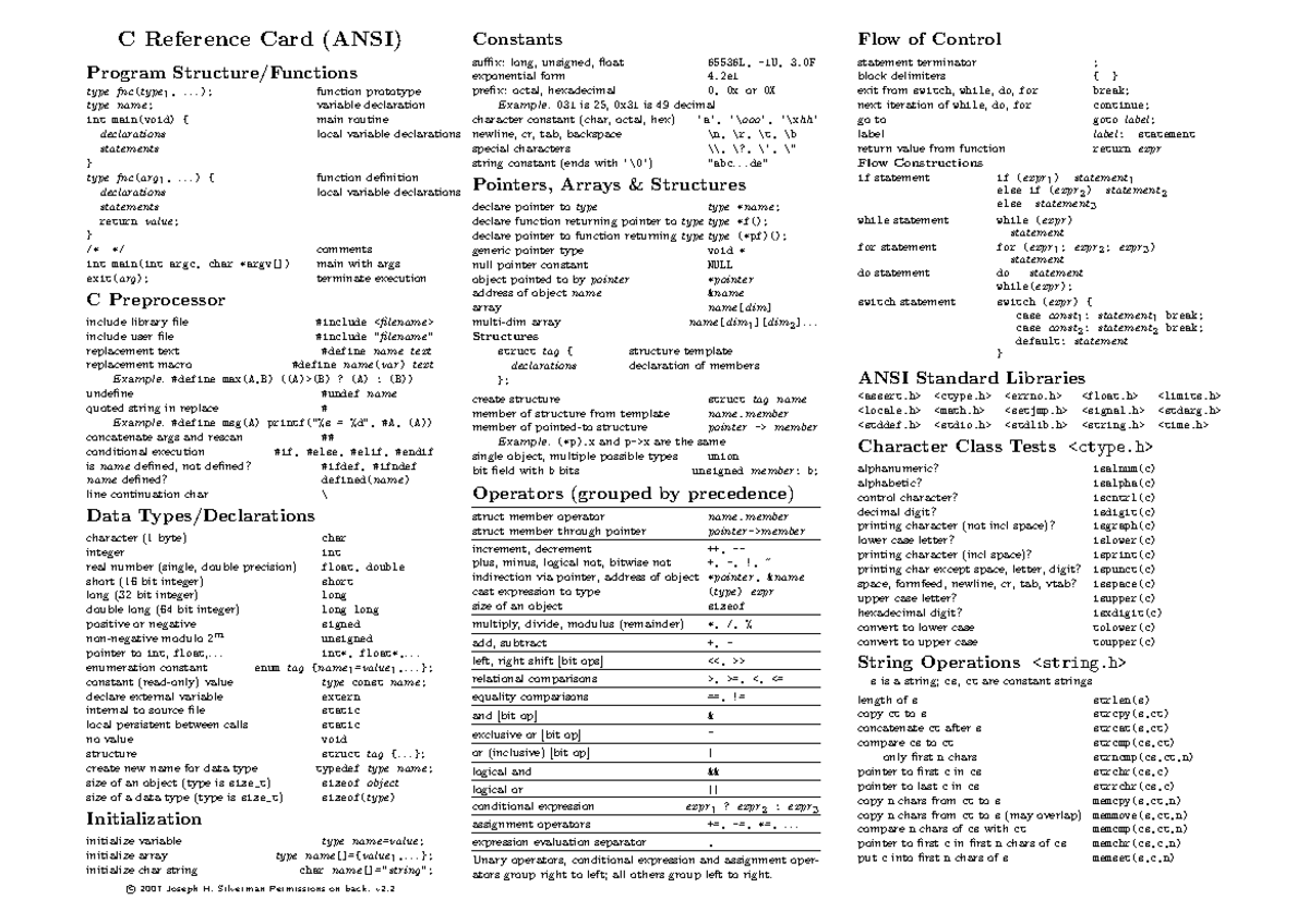CRef Card - qqqwertyuiopçlkjhgfdsxcvbnm - C Reference Card (ANSI ...