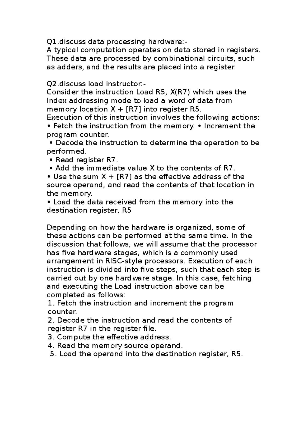 Coa5 - Q1 data processing hardware:- A typical computation operates on ...