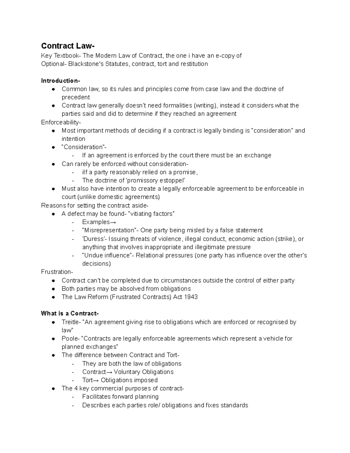 Contract Law Lecture Notes Contract Law Key Textbook The Modern Law Of Contract The One I Contract Law Lecture Notes Contract Law Key Textbook The Modern Law Of Contract The One I