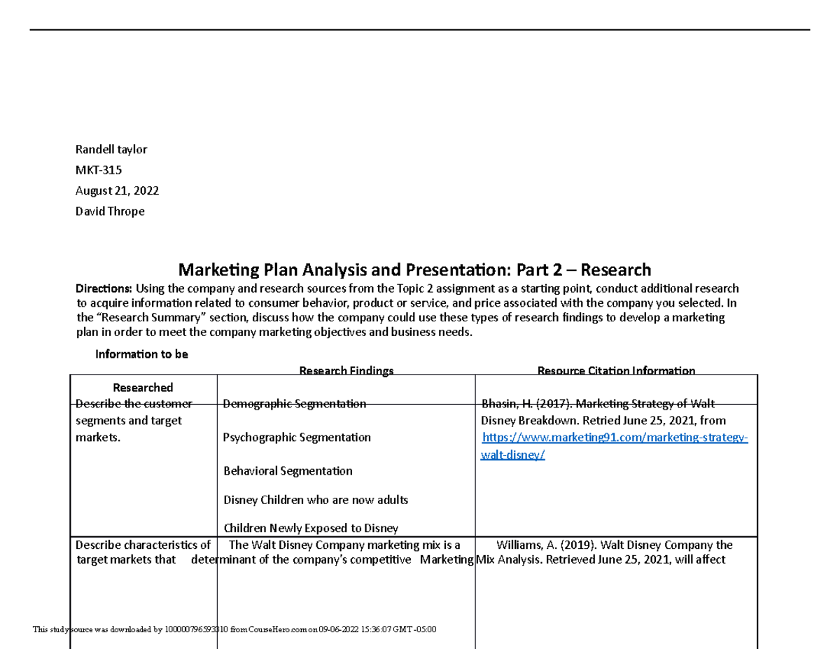 Rt MKT 315 Topic 5 Marketing Plan Analysis Presentation Part 2 Research ...