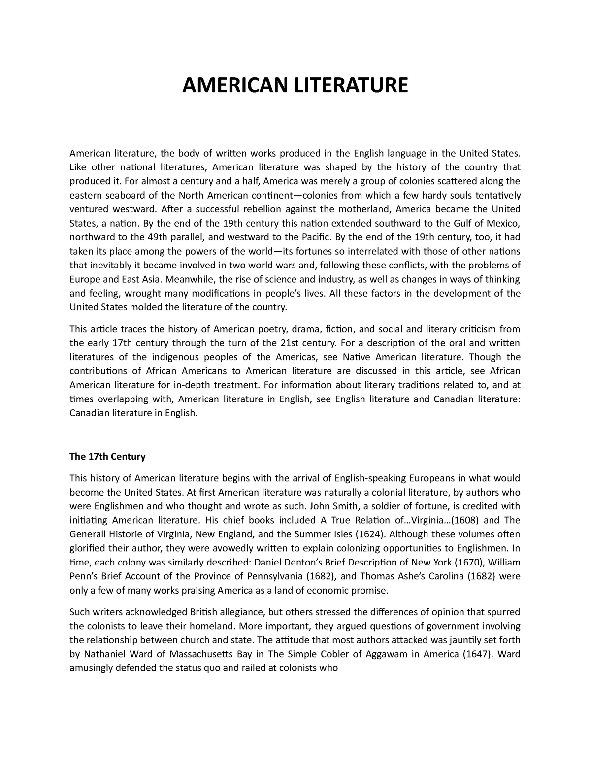 american literature characteristics essay