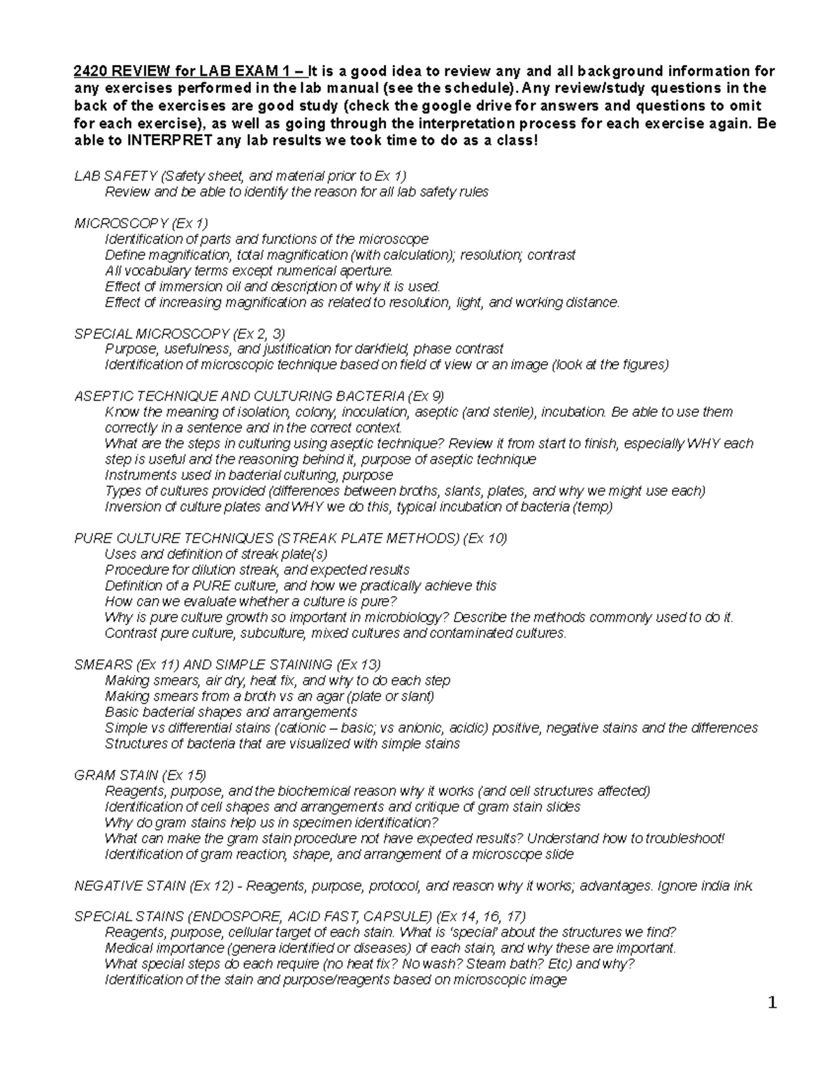 2420 Lab Exam 1 Study Guide - 2420 REVIEW for LAB EXAM 1 – It is a good ...
