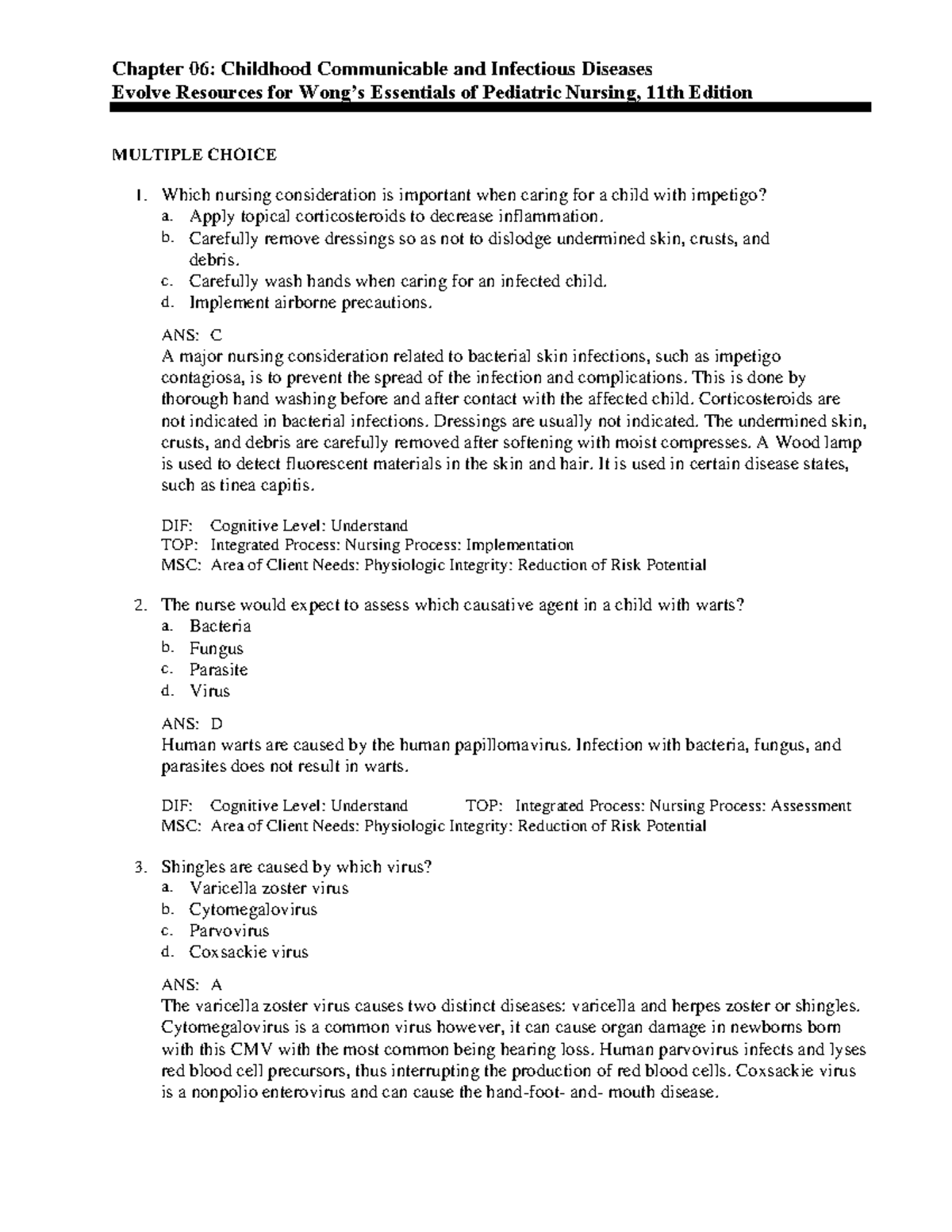 Chapter 06 - Notes For Peds - Chapter 06: Childhood Communicable And ...