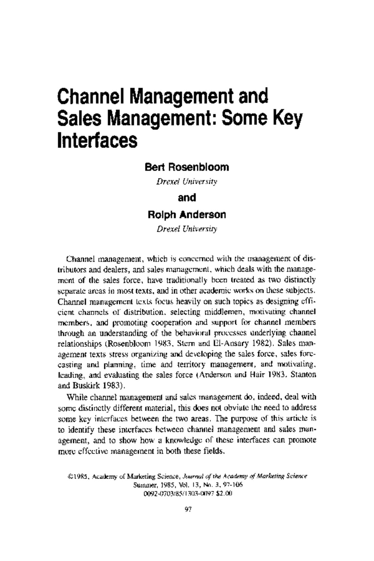 Tài liệu channel - Channel Managementand Sales Management:Some Key ...