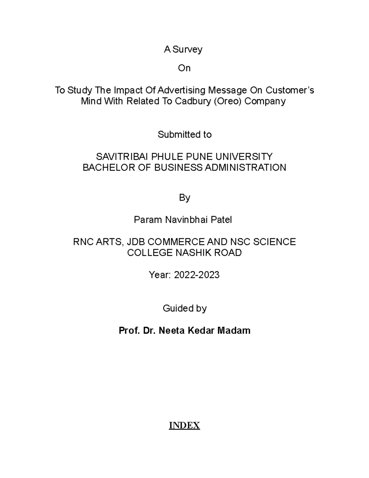 Param 20 - Project - A Survey On To Study The Impact Of Advertising ...