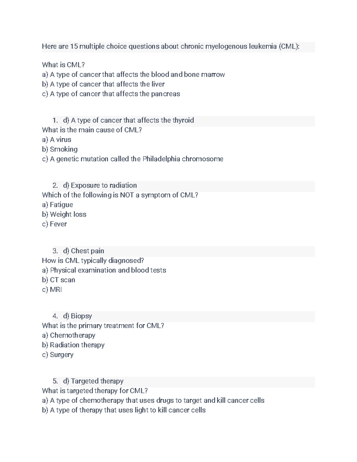 chronic myelogenous leukemia multiple choice - Here are 15 multiple ...