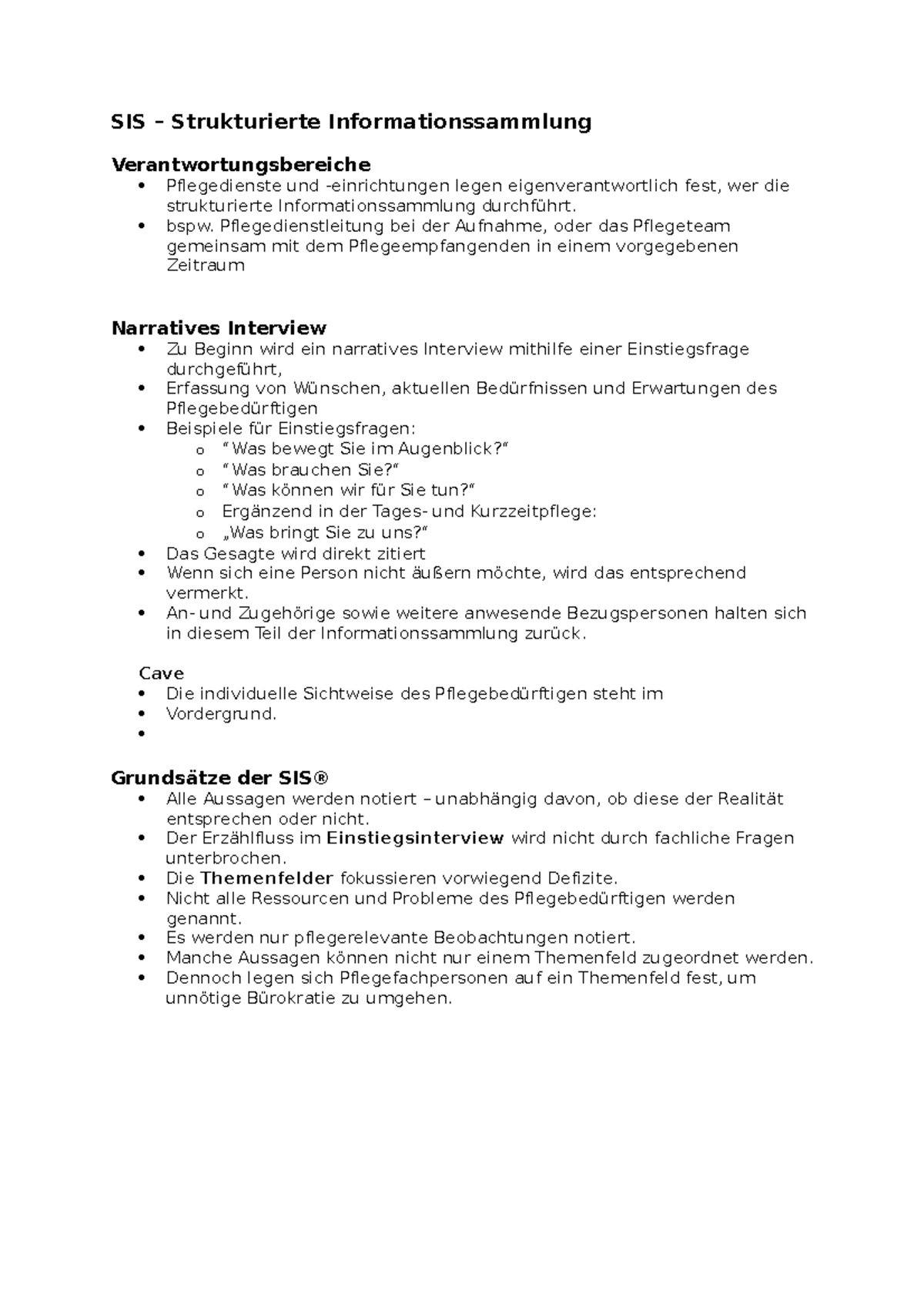 Orientierungshilfe Für Die Strukturierte Informationssammlung Sis CE 09 LS 02 Strukturierte Informationssammlung - SIS – Strukturierte