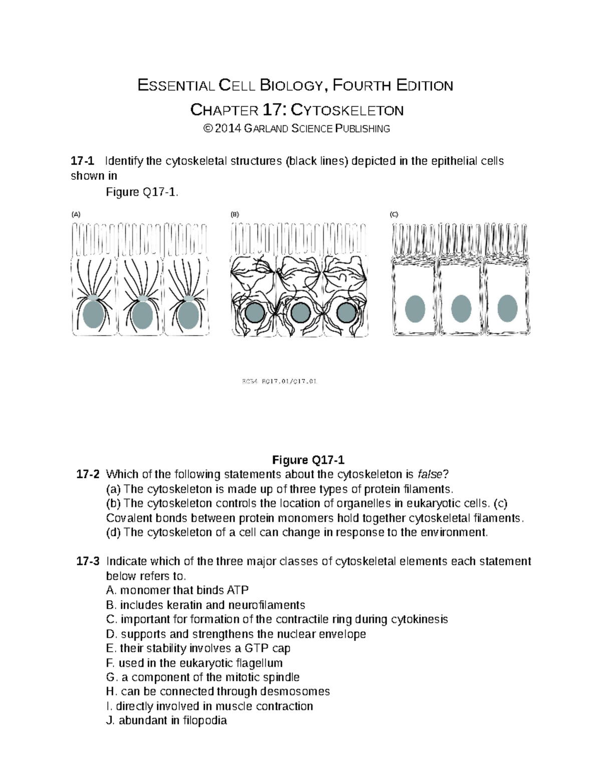 ECB4 Ch1717 - Practice questions for exams - ESSENTIAL CELL BIOLOGY ...