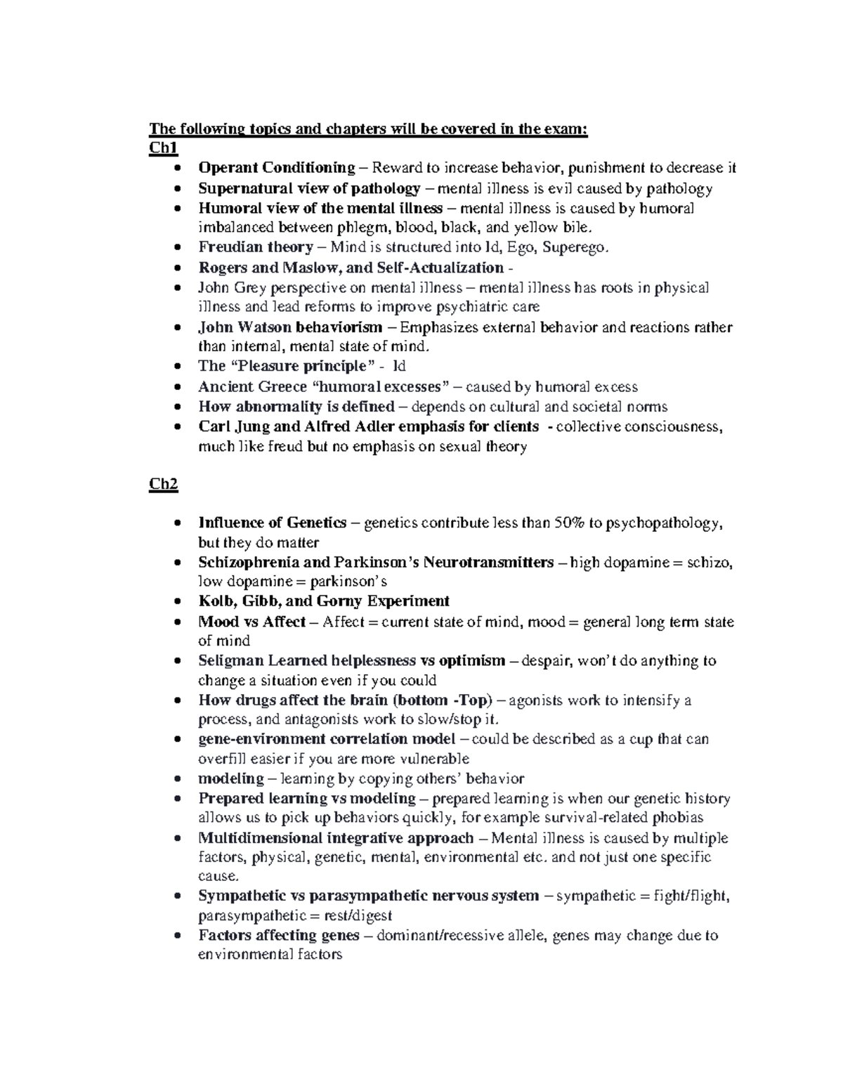 1st Exam Study Guide (updated one) - The following topics and chapters ...