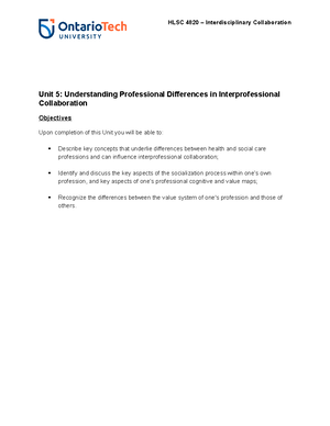 Week 2 handout - Summary of week 2 notes - Unit 1: Interprofessional ...