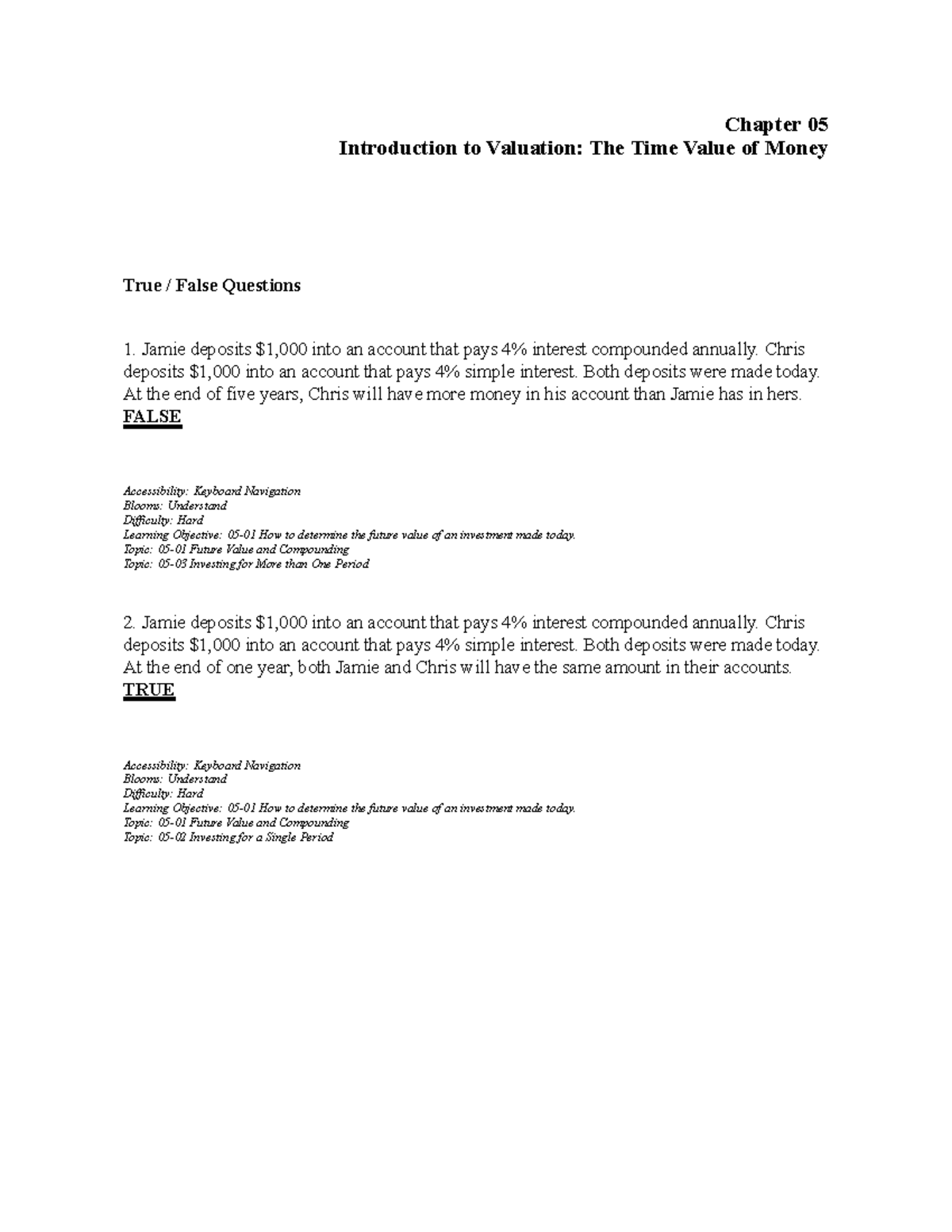 Chap005 - Chap Test banks - Chapter 05 Introduction to Valuation: The ...