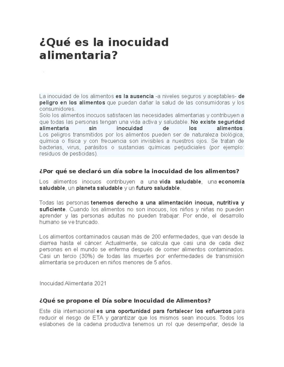 Qué es la inocuidad alimentaria - ¿Qué es la inocuidad alimentaria? La ...