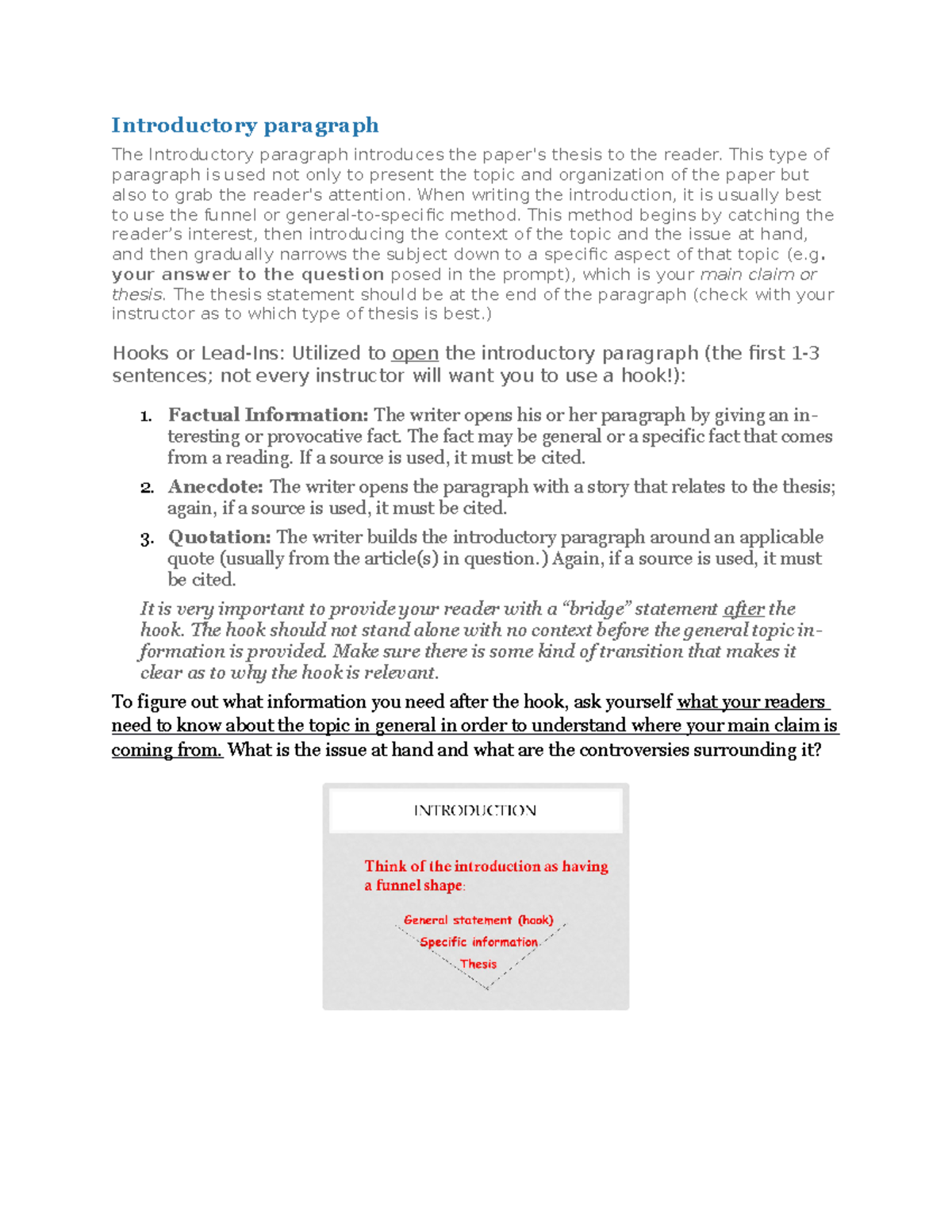 Introduction Basics - Introductory paragraph The Introductory paragraph ...