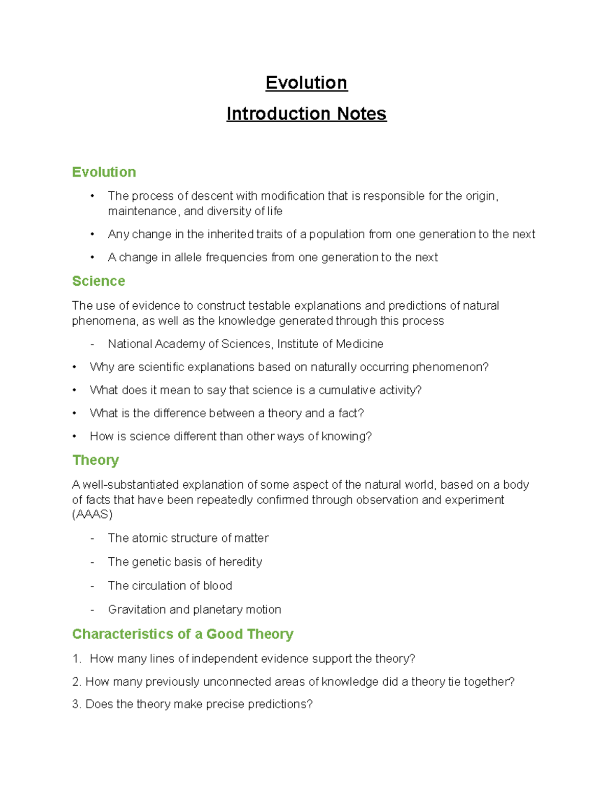 Introductory Notes - Definitions, Theory, Evolutionary Biologists ...