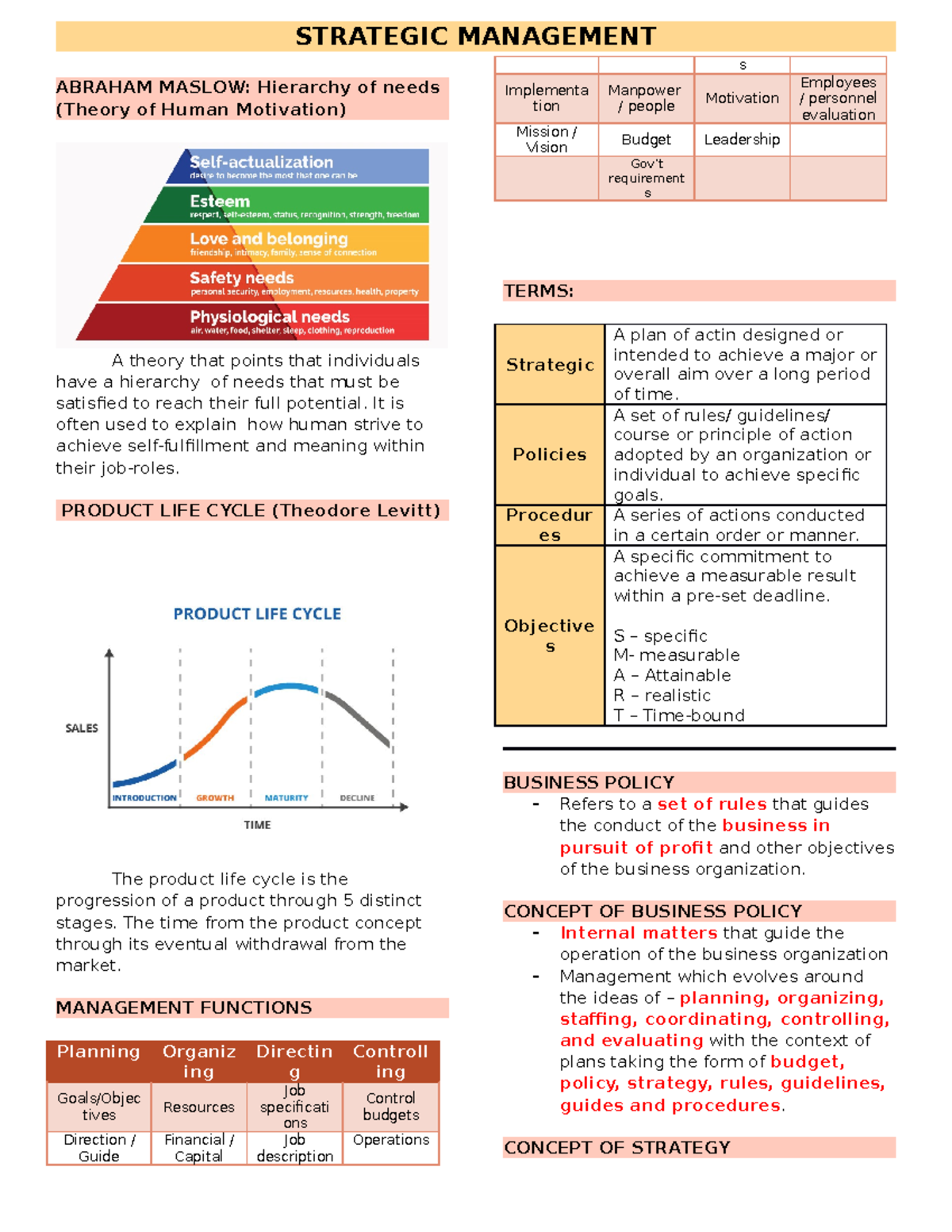 Session 1 notes - This covers the basics of strategic management, from ...