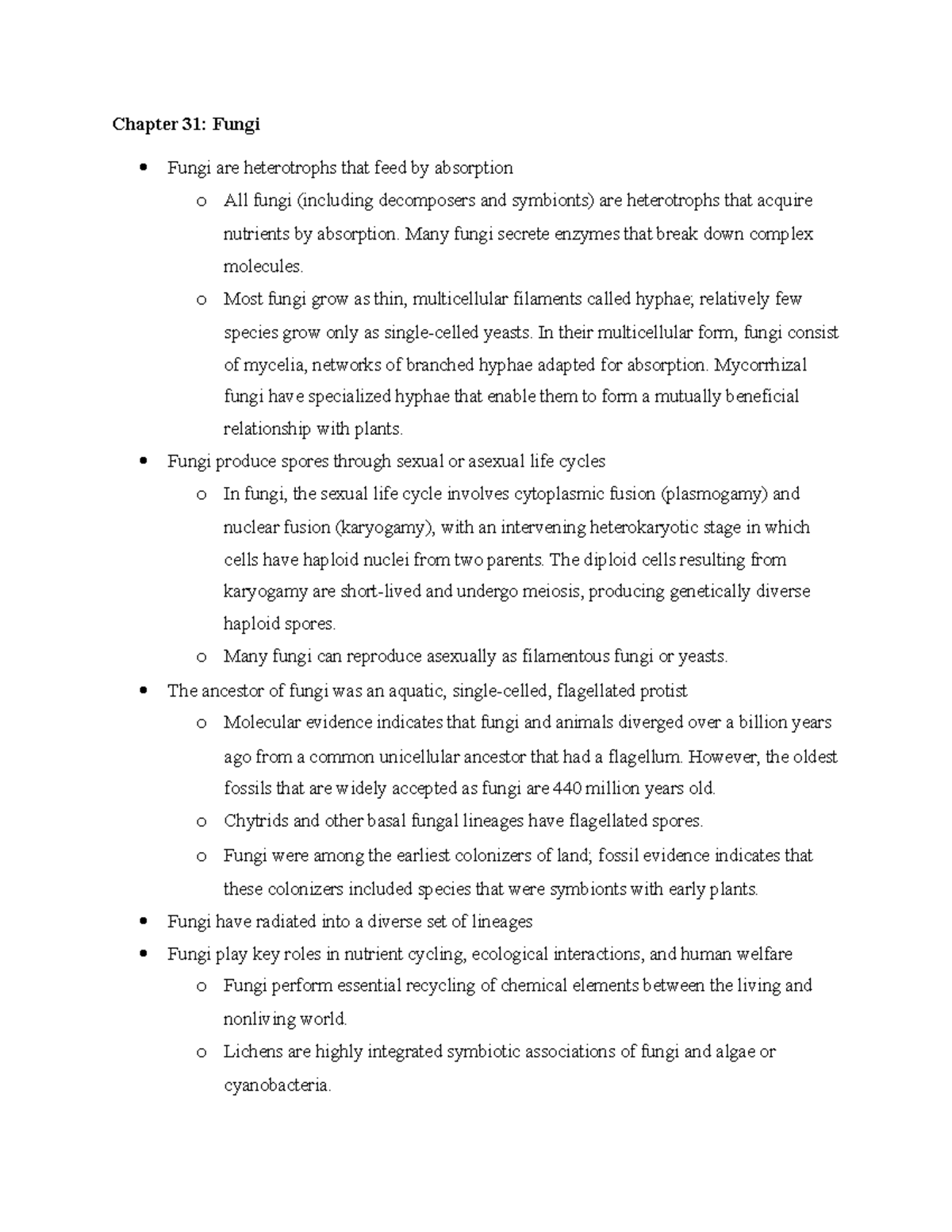 Biology Chapter 31 - Chapter 31: Fungi Fungi Are Heterotrophs That Feed ...