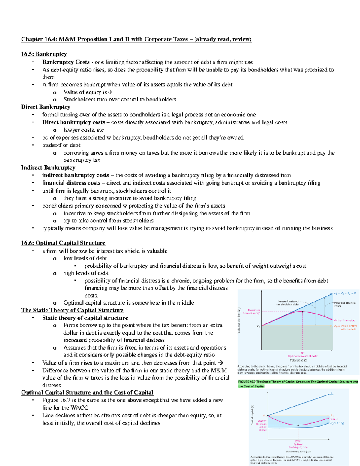 Chapter 16 - notes relevant to final exam - Chapter 16: M&M Proposition ...
