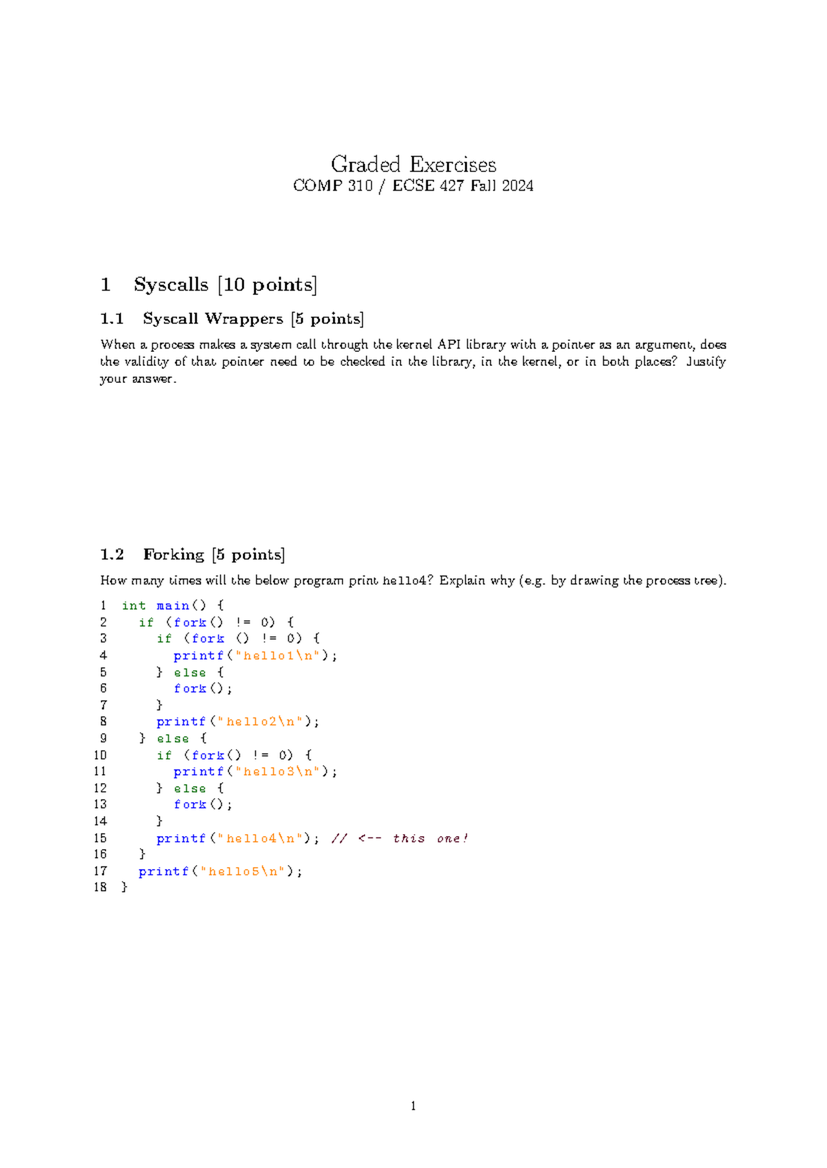 Graded exercises - Graded Exercises COMP 310 / ECSE 427 Fall 2024 1 ...