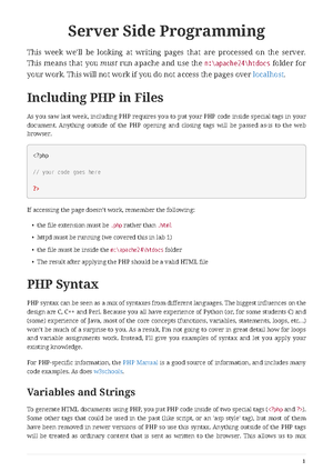 05 php dynamic data - Dynamic Data Processing In this weeks lab we will ...