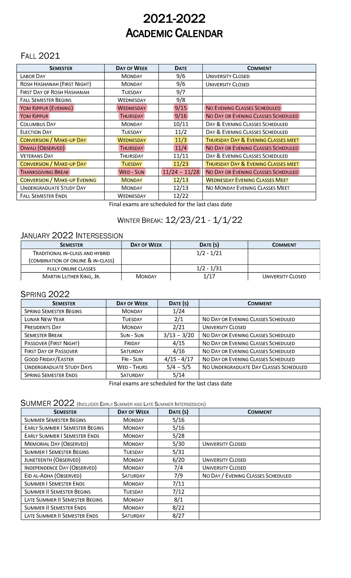 Academic calendar for the year 2021 2022 - MAR 351 - Studocu