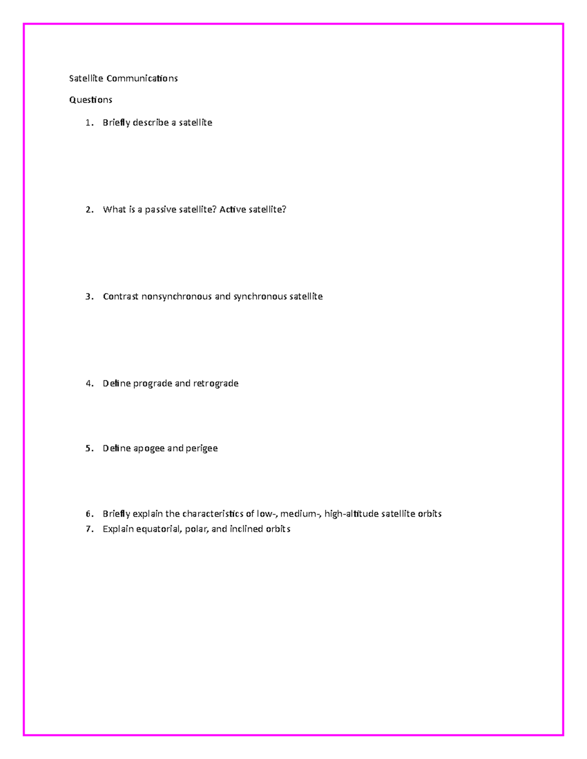 Satellite Communications Questions