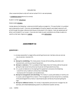 OPM - DECLARATION (Your assessment/exam script will not be marked if ...