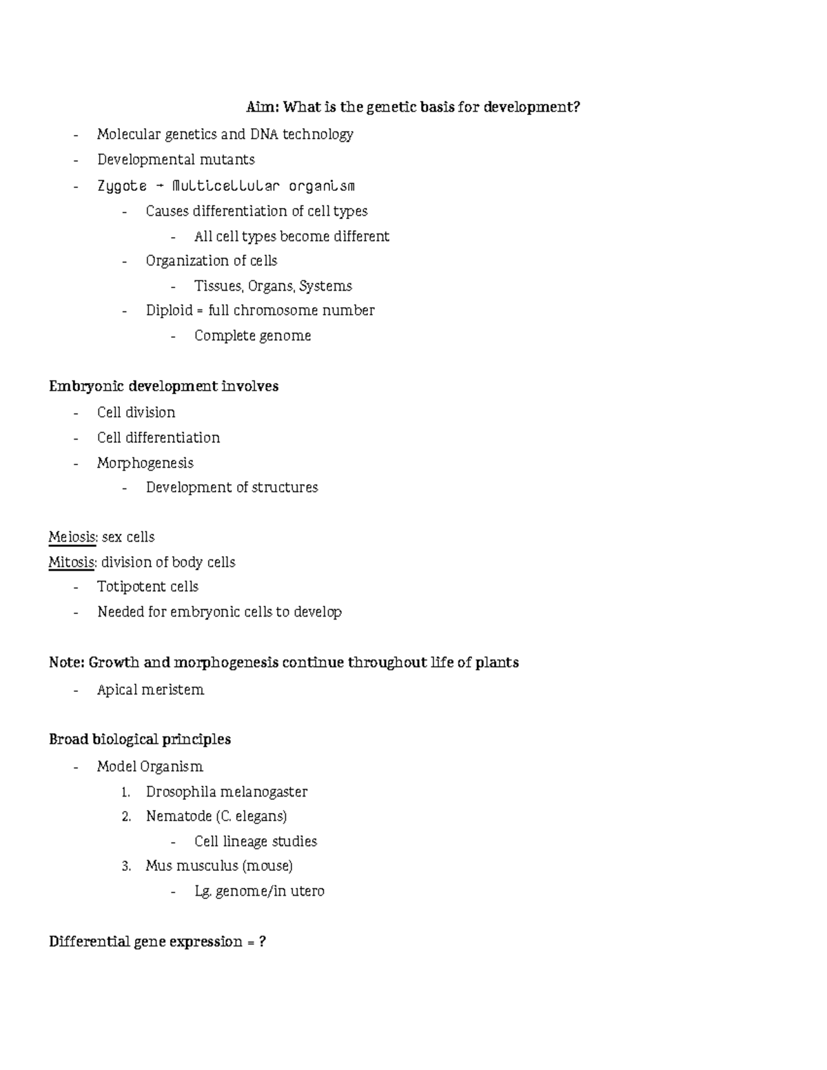Genetic Basis for Development - Aim: What is the genetic basis for ...