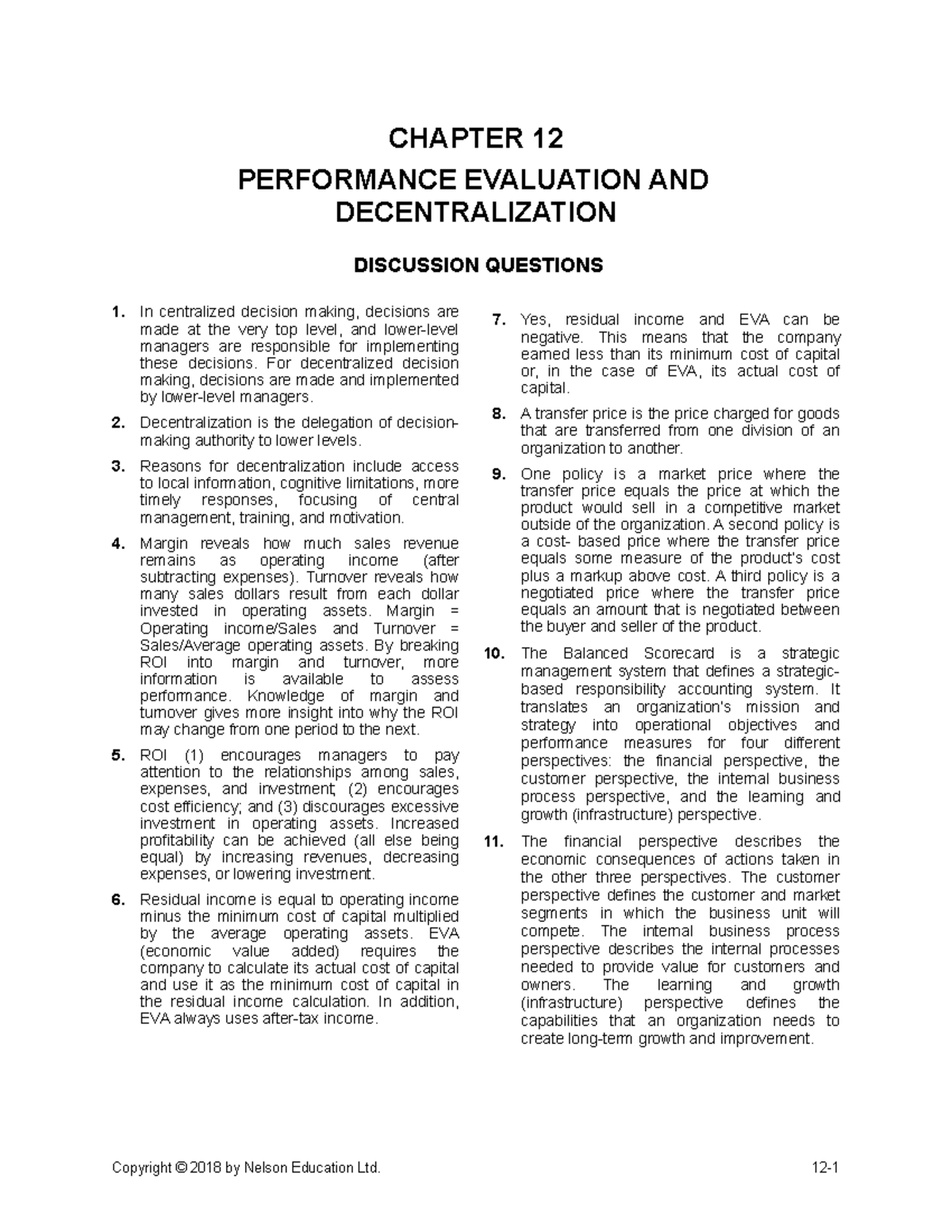 Chapter 12 - CHAPTER 12 PERFORMANCE EVALUATION AND DECENTRALIZATION ...