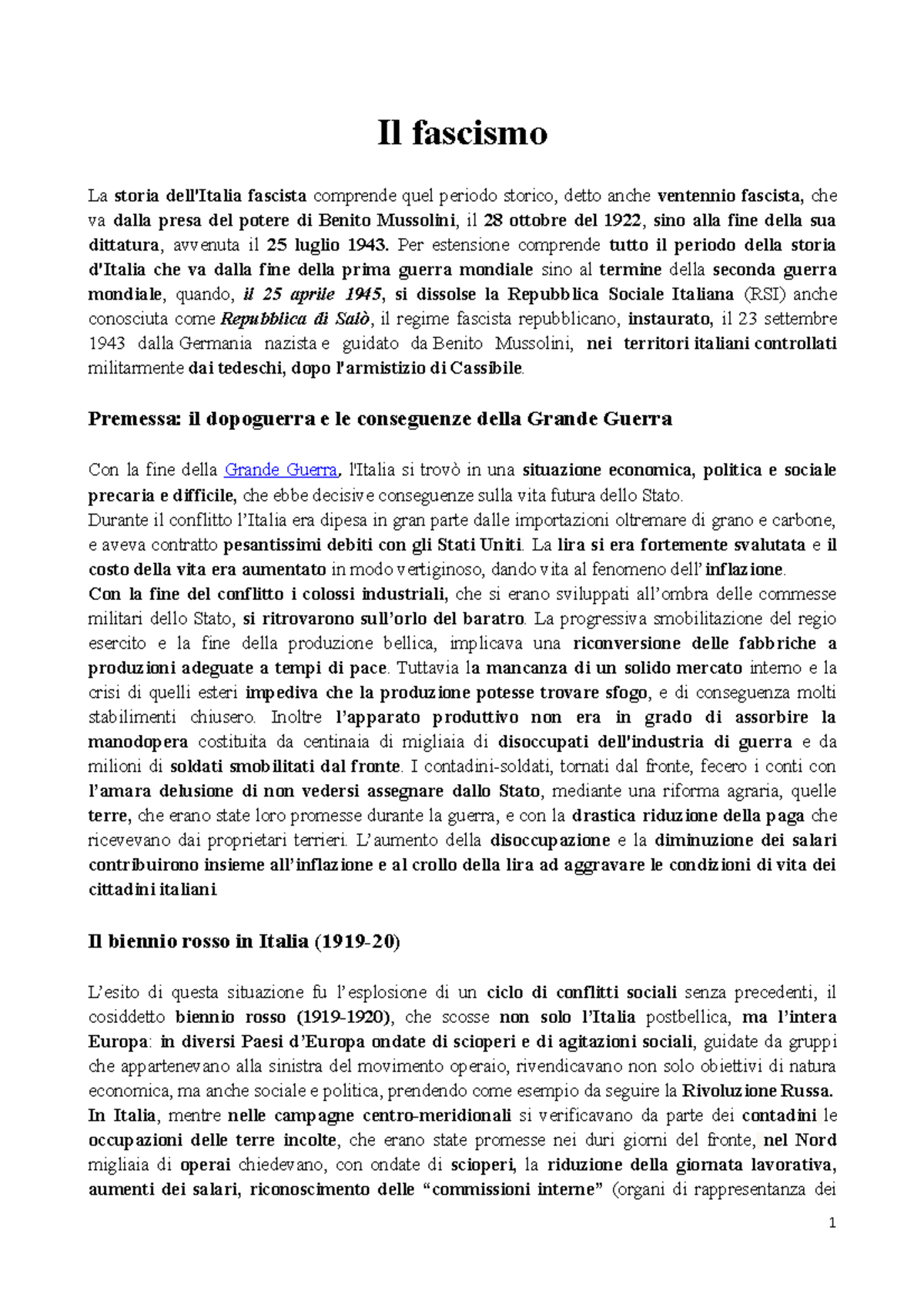 Il Fascismo Sintesi Di Una Ricerca Su Mussolini - Il Fascismo La Storia ...